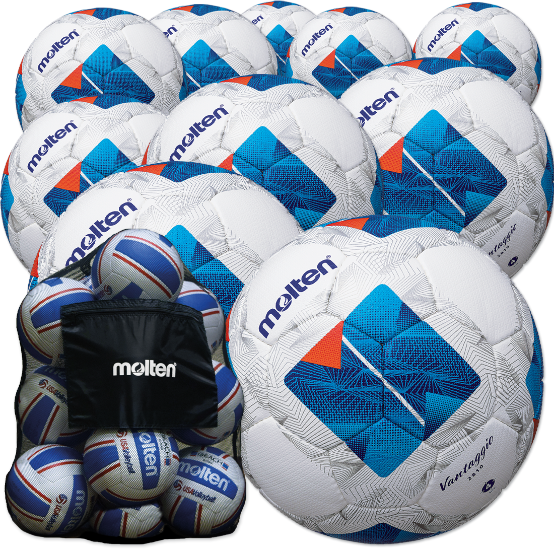10 Stck. Molten Vantaggio 2810 Gr.4 im Fußballpaket mit Ballsack