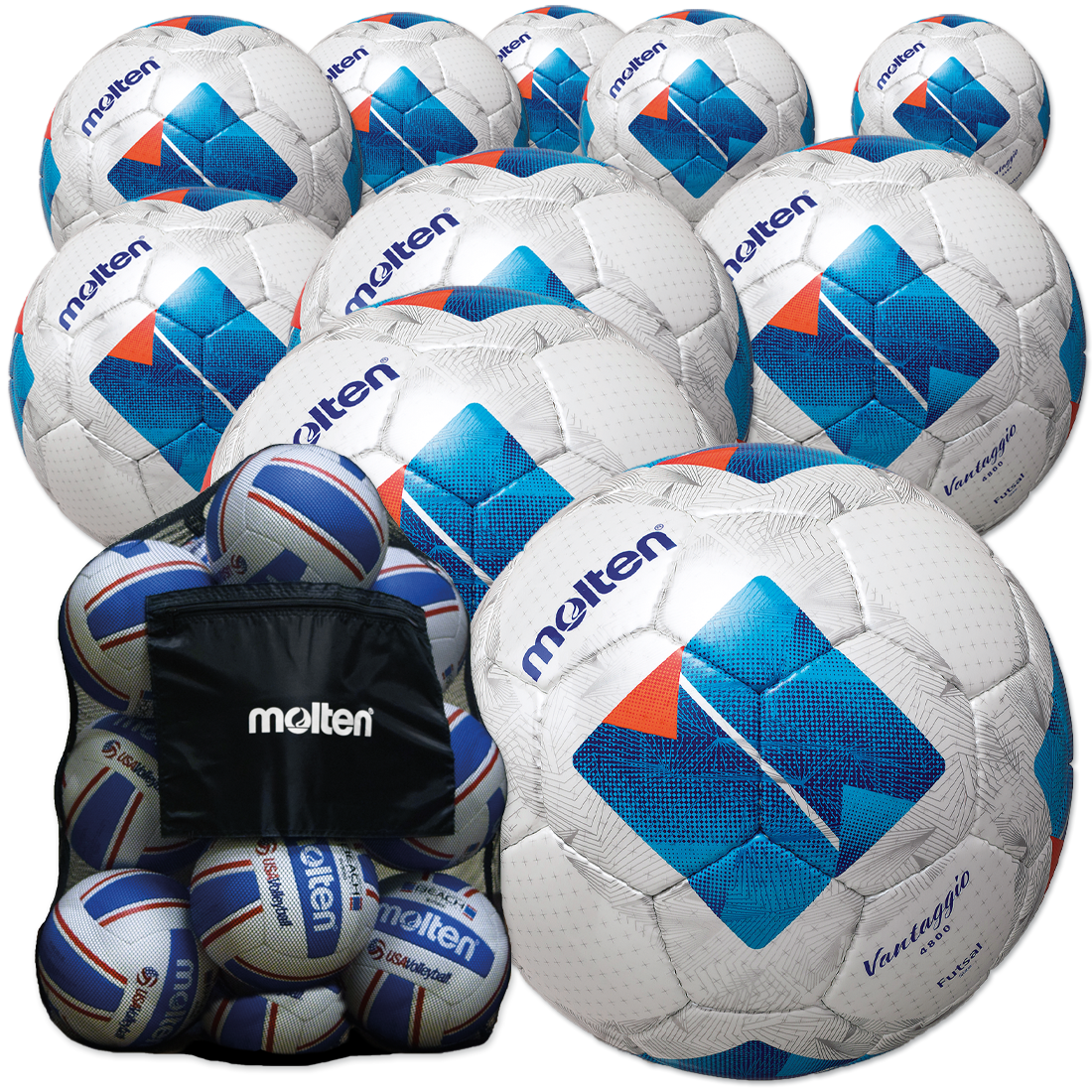 10 Stck. Top Futsal Spielbälle von Molten im Ballpaket mit Ballsack