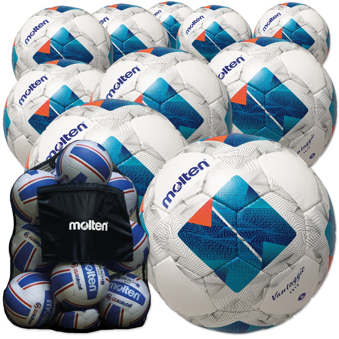 10 Stck. Molten Vantaggio 2810 Gr.5 im Fußballpaket mit Ballsack