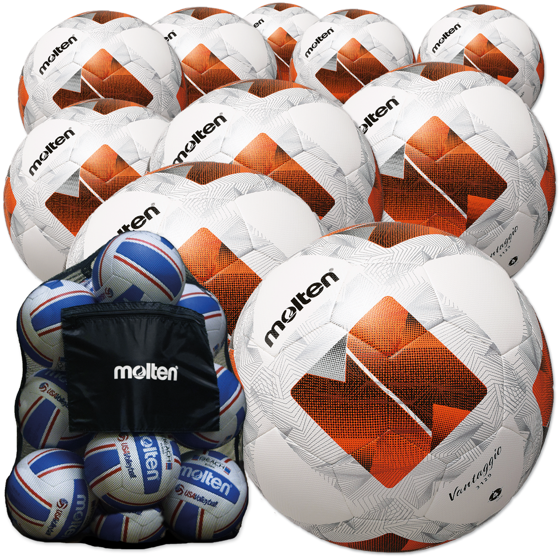 Ballpaket Molten Vantaggio 290g Gr.4  Kinderfußbälle + Ballsack